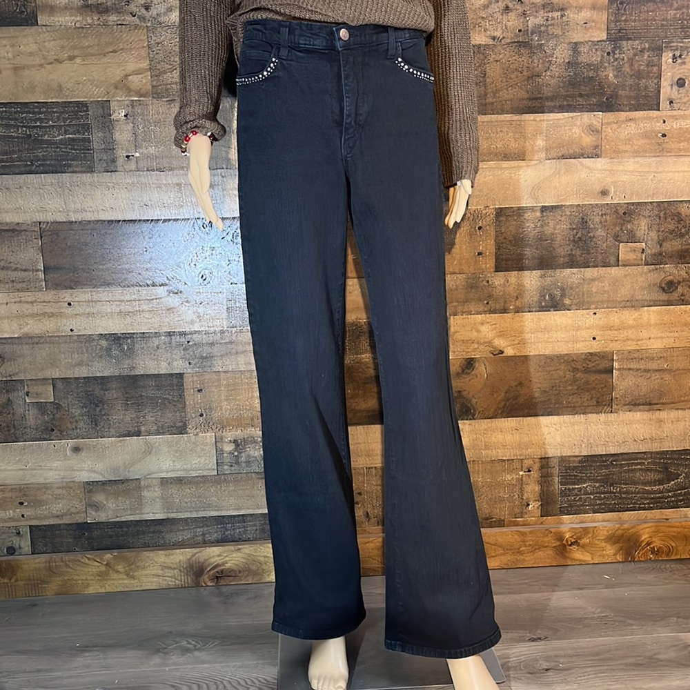NYDJ Black BOOTCUT FLAIR Size 6 Wmns 5 POCKET Jeans Rinestone Accents